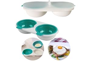 BAANFLY 2Pack Microwave Egg Poacher Double Cup Egg Bowl Cooker Steamer High Capacity 2 Cups Design Cookware Draining Eggs Basket Boiler BPA Free for Ovens Breakfast Cooking Kitchen Steamed (2 Pack)