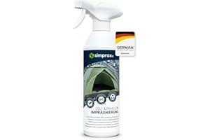 SIMPRAX® Imperméabilisant Tissu Tente Camping - Bombe Imperméabilisante Textile Bio & Résistante UV - Imperméabilisation Textile - Protection Tentes Auvents Meubles Extérieurs & Sacs - 500ml