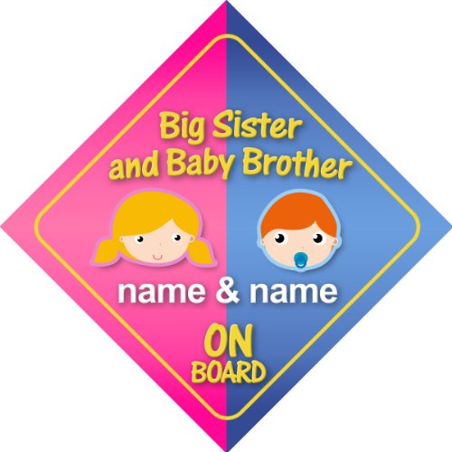 Big Sister And Baby Brother On Board Personalised Car Sign New Baby / Child Gift / Present