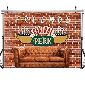 SJOLOON Friends Central Perk Theme Backdrop Red Brick Wall Retro Pub Sofa and Coffee for 80s 90s Friends Birthday Party Decoration Portraits Photoshoot 11840(7x5FT)