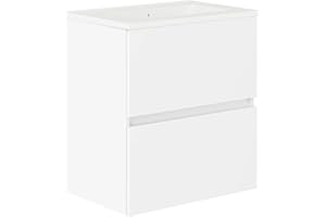 Baikal, Conjunto de baño Natura. Mueble de Baño de Fondo Reducido, con Lavabo cerámico. Distribución Dos Cajones. Mueble MONTADO. Dos Cajones sin Espejo. Fondo 39cm 50 cm Blanco