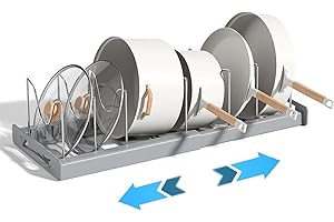 ZLXHDL Organizer per pentole espandibile, organizer per pentole e padelle, dimensioni antiscivolo, organizer per pentole da interno regolabile multiuso con 7 supporti per cucine, uffici, (Gris)