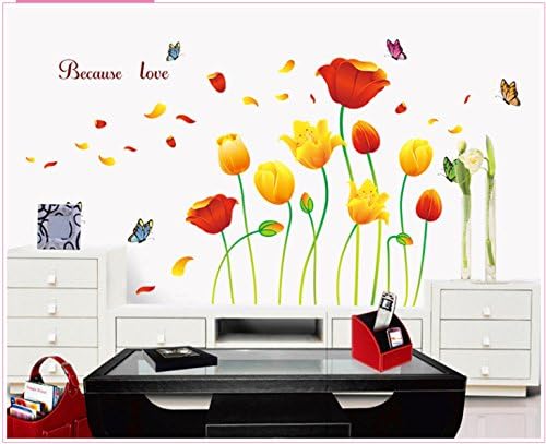 FangKuai FKAL0359 DIY Yellow Red Flower Tulip PVC Removable Room Home Decor Decal Kid Bedroom Wall Stickers Poster Home Decor Adesivo De Parede