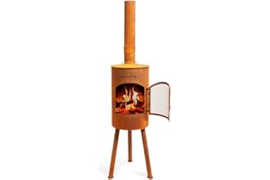 ‎BONFEU BonFeu Bongiano SP Rost - Terrassenofen - Feuerstelle mit Funkenschutz für entspannte Abende - Feuersäule Outdoor - Terrassenkamin mit Grillrost - Gartenofen aus hochwertigem Stahl - 30x30x142cm