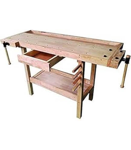 Banco da falegname d'epoca in legno massello di rovere con morse e