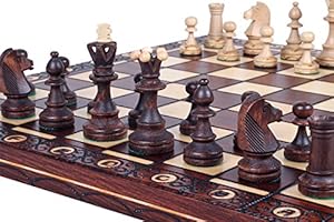 Chess and games shop Muba Magnifique jeu d'échecs en bois fabriqué à la main avec planche en bois et pièces d'échecs fabriquées à la main – Idée cadeau (40 cm)
