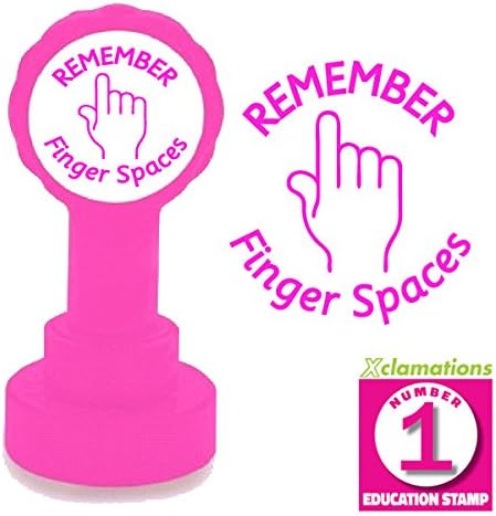REMEMBER Finger Spaces Teacher Stamp. Quality Xclamations Mount, Self inking, Re-inkable, 22mm (Pink)