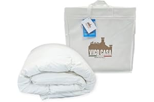 Vico Casa FIOCCO Piumino letto una piazza e mezzo MADE IN ITALY in piuma d’oca, 5 punti di calore anallergico/Piumone invernale soffice 200x200cm, fodera in cotone alta qualità con 233 fili/cm²