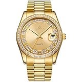 BUREI Luxus Herren Uhren Quarz Armbanduhr japanische Quarzwerk kratzfestes Synthetisches Saphirglas Edelstahl Band (Gold 1)