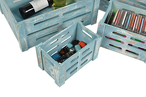 ts-ideen 5er Set Kisten Holztruhe Obstkiste Landhaus Stil Weinkiste Box Aufbewahrung Spielzeug Holzkiste Shabby Blau Kinder Zimmer - 7