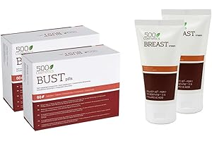 Packs 500Cosmetics Breast: Pastillas + Crema para Aumentar y Reafirmar el Pecho femenino - Ingredientes 100% Naturales (2) 120 Cápsulas + 200 ml