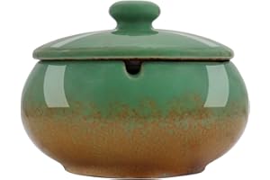HONZUEN Cendrier Exterieur & Interieur, Cendriers avec Couvercle Anti-Odeur, Grand Sans Fumée Cendrier Ashtray Professionnel Anti-tempête pour Interieur Exterieur Jardin Balcon Bar Bureau, Vert