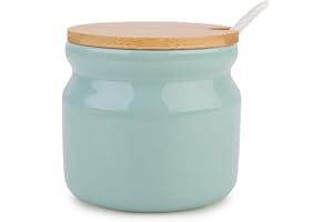 Chase Chic Azucarero, Azucarero Cerámica con Tapa de Madera y Cuchara de Porcelana, 7.7oz/230ml, Perfecto Para la Cocina, Incluye Cuchara, Sirviendo para Azúcar, Sal, Especias y Más, Verde Claro