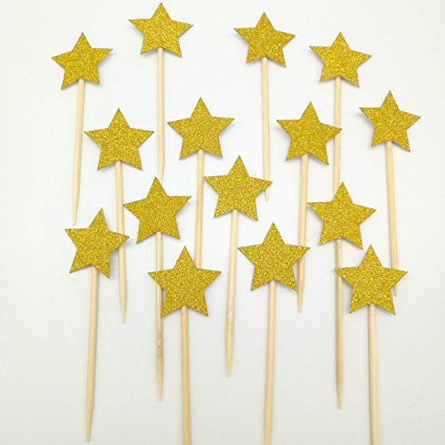 dooxoo Gold Glitter Sterne Cupcake Topper Mädchen ersten Geburtstag Party Twinkle Twinkle Little Star Pink und Gold Party Supplies Boy 1. Geburtstag - Gold Mini