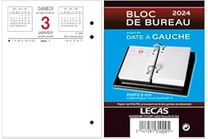LECAS - 1 Bloc Ephémérides de Bureau Date à Gauche - Janvier à Décembre 2023 - Format 8,5 x 11,5 cm