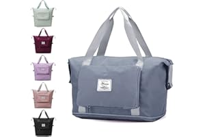 YAMEE Large Capacity Folding Travel Bag, Lightweight Waterproof Carry on Luggage Bags with Fixed Strap, Dry and Wet Separation Foldable Duffel Bag for Weekender Overnight Sports Gym (Blue), One Size