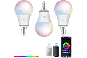 Wiby Lampadina LED Smart, Attacco E14, 8W RGBWW, Dimmerabile 2700K/6500K, 806lm, Compatibile con Alexa & Google Home, Controllo App, Wi-Fi 2,4 GHz, 3 unità