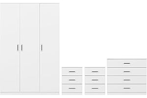 Seconique Dakota 3 Door Wardrobe Bedroom Set in White