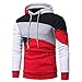 Produktbild Herren Sweatshirt,Dasongff Herren Langarm Patchwork Hoodie Mit Kapuze Sweatshirt Tops Jacke Mantel Outwear (3XL, Rot)