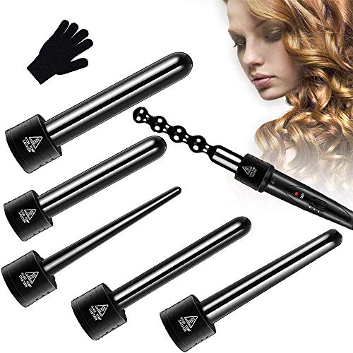 Rizador de pelo, rizador 6 en 1 con barriles de cerámica PTC, rizador profesional y guante de protección para cabello largo
