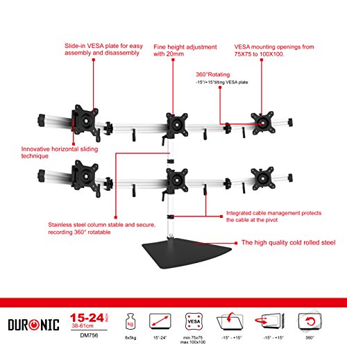 Duronic DM756 Monitor-Standfuß für secks LCD / LED Computer Bildschirme / Fernsehgeräte mit Neig, Schwenk und Rotierfunktion - 6