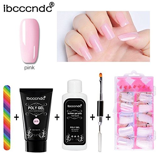 Poly Gel Nail Extension Kits, Mumustar 5Pcs/Set Acrylic Nail Tips Extension Builder Gel 30ML, Nail Brushes,Nail Acrylic Liquid, False Nail Tips 100Pcs/Pack, Manicure Nail Art Design Accessories (C)