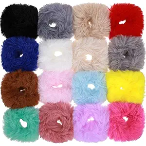 Belicia 6 Pieces Fur Hair Scrunchies Ponytail Holder Rabbit Furry Hair Ties Ball Scrunchie Hair Band for Women Girls Hair Accessories