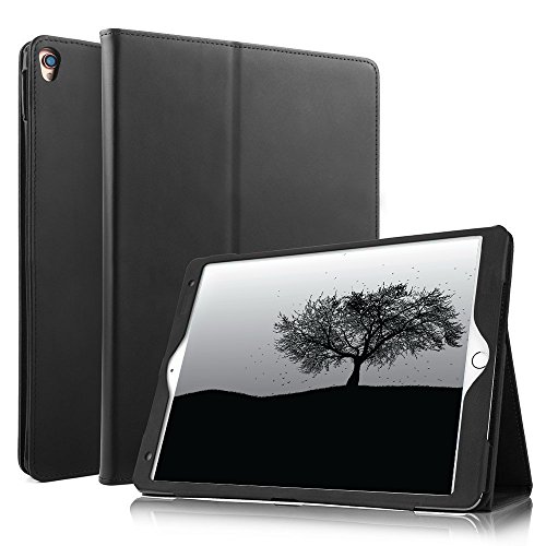 Ipad 9.7 2017 Hülle, Boriyuan Echt Leder Case Schutztasche aus echtem Leder mit Standfunktion, Auto Sleep Wake up und Fach für Kreditkarten, mit Displayschutzfolie + Stylus für das Apple Neu Ipad 9.7 Zoll - (Schwarz)