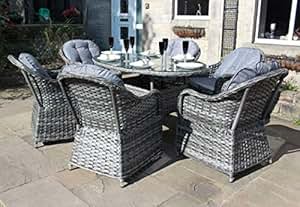 Luxury Grey Rattan 6 Seat Oval Dining Set Garden or Conservatory