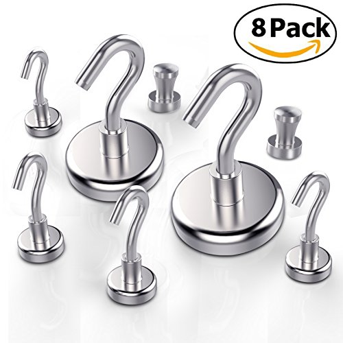 Preisvergleich Produktbild Magnethaken,ToHayie Magnetischer Haken, Super Starker Neodymium Magnet Haken, Durchmesser 36mm(Vertikal Traglast von 30.5 KG) und 16mm (Vertikal Traglast von 5.5 KG), 8 Stück