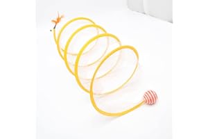 SIGANDG Katzentunnel, Spring Cat Tunnel,Katzen Tunnel,Faltbar S Katzen Tunnel Spielzeug,Katzentunnel Katzenspielzeug Folded Cat Tunnel,mit Federspielzeug und Spielzeugmäuse, Kleintiere(Bunte Federn)