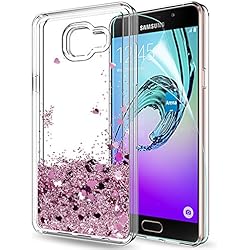 LeYi Funda Samsung Galaxy A5 2016 Silicona Purpurina Carcasa con HD Protectores de Pantalla,Transparente Cristal Bumper Telefono Gel TPU Fundas Case Cover Para Movil Samsung A5 2016 (A510) ZX Oro Rosa