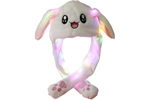 YEKEYI Chapeau de lapin sautant à LED avec oreilles lumineuses, chapeau d'animal, oreilles pop-up en peluche, chapeau de lapin pour femmes et filles