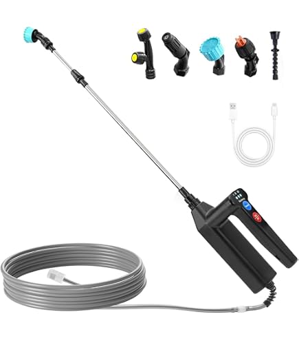 Spruzzatore Elettrico A Batteria 7,4V Con Asta Telescopica E Tubo 5m – Ricaricabile USB, 3 Ugelli, Per Giardino E Pulizie - 4