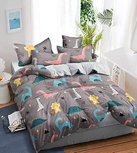 BS EXPORTS Microfiber Animal Print Supersoft Double/Queen Size Cartoon Print Kids Bedsheet with 2 Pillow Covers (Brown, 90x100 Inch)