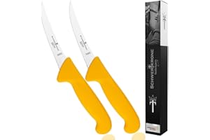 Schwertkrone® 2x Couteau Boucher Professionnel 13 cm [MADE IN GERMANY SOLINGEN] - Couteau a Desosser - de Boucher en Acier Inoxydable - à Lame Courbe - de Découpe