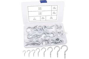 VooGenzek 48 Pièces Crochets à Visser, Crochets à Visser pour Plafond, Crochets à Vis pour Plafond Revêtus de Vinyle, 6 Tailles - Blanc