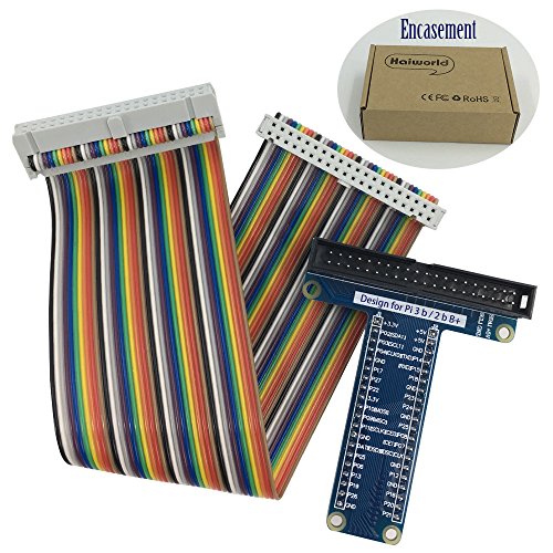 Haiworld RPi GPIO Breakout Expansion Board + Compatible Ribbon Cable, For Raspberry Pi 3 2 Model B & B+ Assembled T Type GPIO Adapter Plus