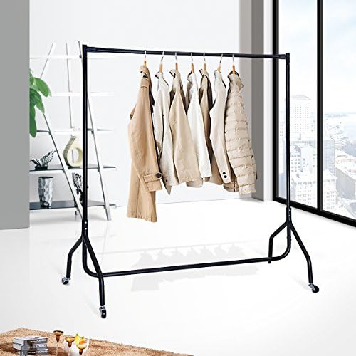 Seababy 4ft Garment Clothes Hanging Rail Stand on Wheels Dress Hanger Heavy Duty All Metal Black