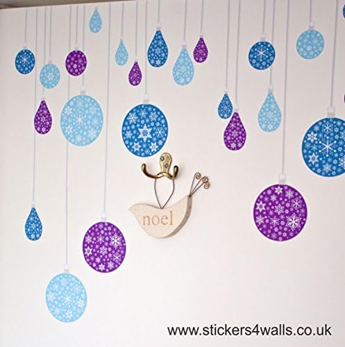 Blue & Purple Bauble Wall Stickers, Removable Fabric Christmas Bauble Wall Decals, Fabristick™ High Quality Reusable Festive Wall Art, Adhesive and Reusable Holiday Decals for The Home