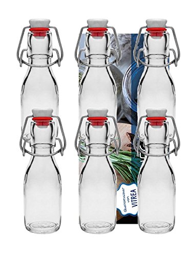 10er Set Bügelflaschen Bügelflasche Glasflaschen 100ml mit Bügelverschluss zum Selbstbefüllen inklusive einem Einfülltrichter Durchmesser 5 cm Vitrea