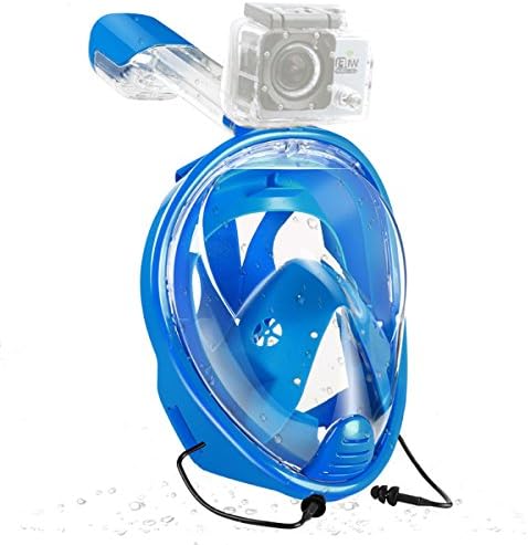 JINGOU Snorkeling Mask Full Face,2018 Newest Version Snorkel Mask with Earplug and GoPro Camera Mount Free Breathing Design Anti-fog and Anti-leak Snorkel Set for Adults &amp; Kids (Blue L/XL)