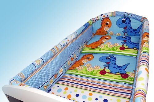 NEW COT BUMPER ALL ROUND NURSERY MOTERHOOD COLOURFUL DESIGNS (420 cm, Dino Blue)