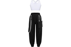 YUUMIN Completo Estivo in Cotone per Bambina Pantaloni Elastico in Vita Coulisse con Tasche Pantaloni Cargo Pantaloni + Crop Top Completini Casual 4-14 Anni