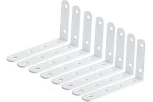Mooche 8PCS White Shelf Brackets 125mm, Metal L Bracket for Shelves, Wall Mounted Shelf Supports Brace Heavy Duty for Living Room Kitchen Office