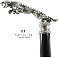 Bâton de marche canne personnalisé Jaguar en bois étain couleur argent vintage noir ou Braun Cavagnini Italy