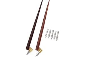 SIPLIV manga professionale penna gotica dip pen kit calligrafia disegno penna, 2 maniglie portapenne, 7 pennini (2 pennino stilografica, 5 pennino piatto) - legno marrone e sequoia