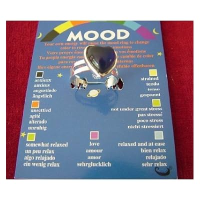 Spiritual Gifts Mood Ring; Heart Shaped on a Card with Colour Coded Chart telling your Inner Moods - adjustable to fit different size of fingers - sold