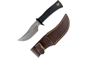 cuchilleria deportiva MUELA - PIK-AS. Cuchillo desollador Muela. Mango de Goma. Hoja: 12 cm. Funda cuero Herramienta para Caza, Pesca, Camping, Outdoor, Supervivencia y Bushcraft.