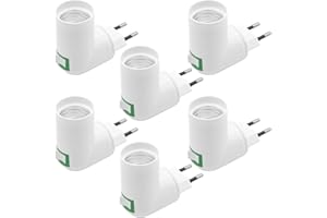 GOIYZTTR 6 Pezzi E27 Portalampada con Interruttore e Spina EU Senza Fili Regolabile Portalampada 180° Ruotabile, AC 230V per Lampada da Parete